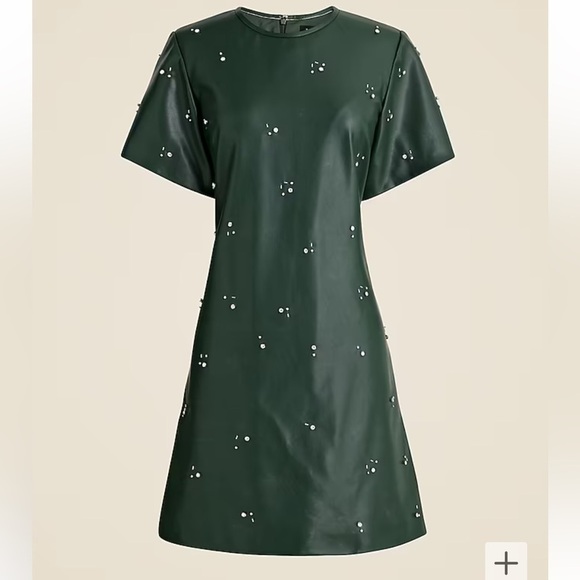 J crew army green Collection mini dress in embellished faux leather - Picture 4 of 5